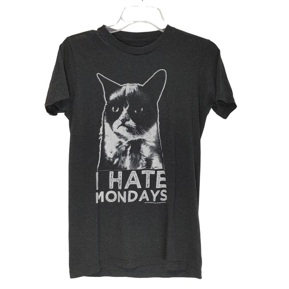 Grumpy Cat I Hate Mondays Graphic T-Shirt Short Sleeve Crew Neck Black Womens S